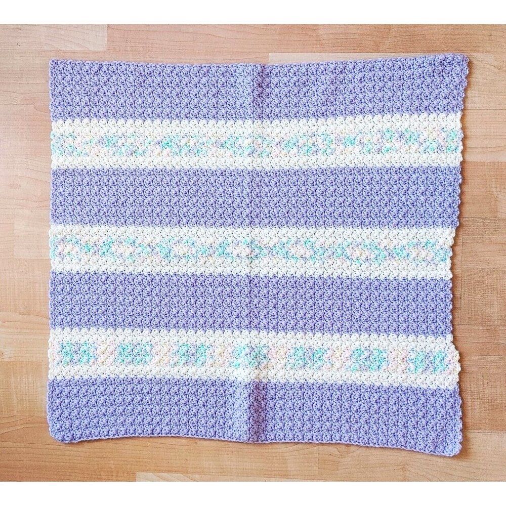 Handknitted Purple/White  29 x30 in Baby Girls Afghan